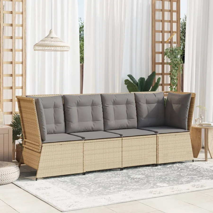 Canapé d'angle de jardin avec coussins beige résine tressée - 3