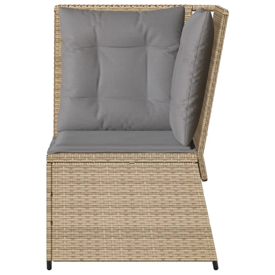 Canapé d'angle de jardin avec coussins beige résine tressée - 4