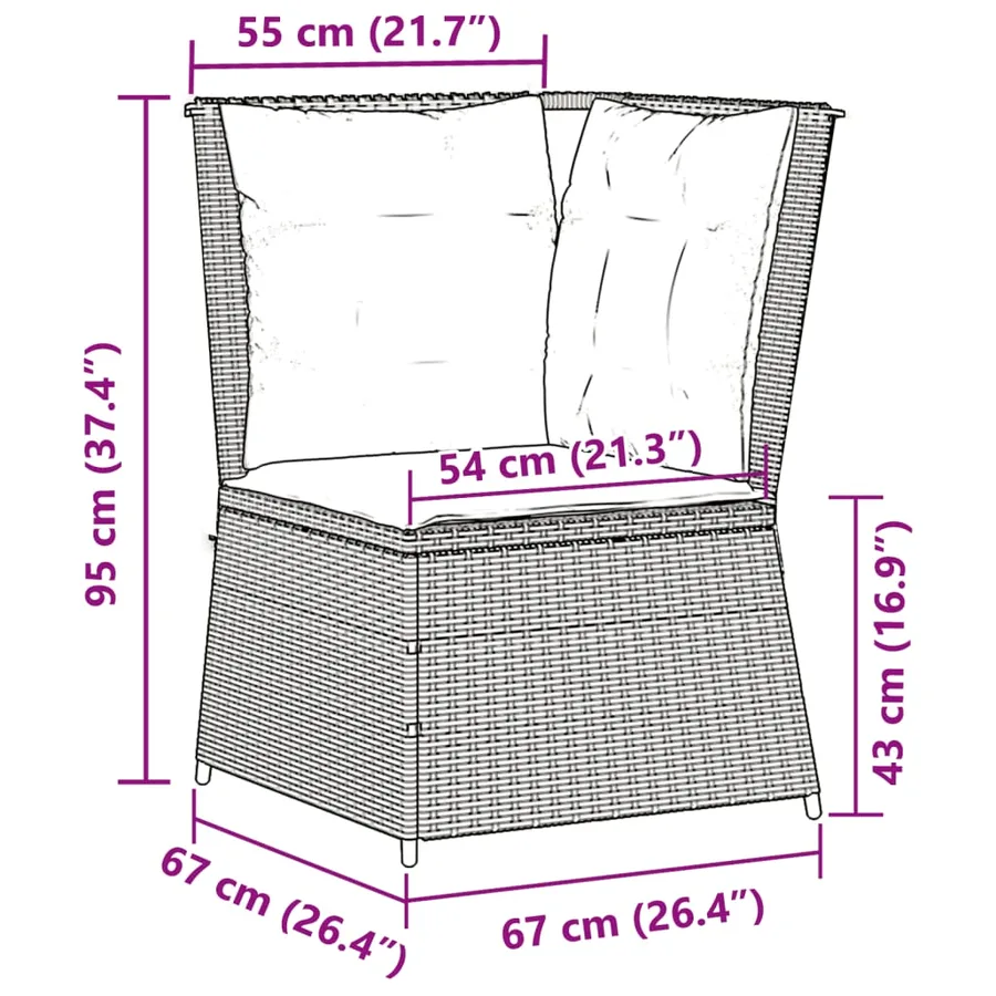 Canapé d'angle de jardin avec coussins beige résine tressée - 8