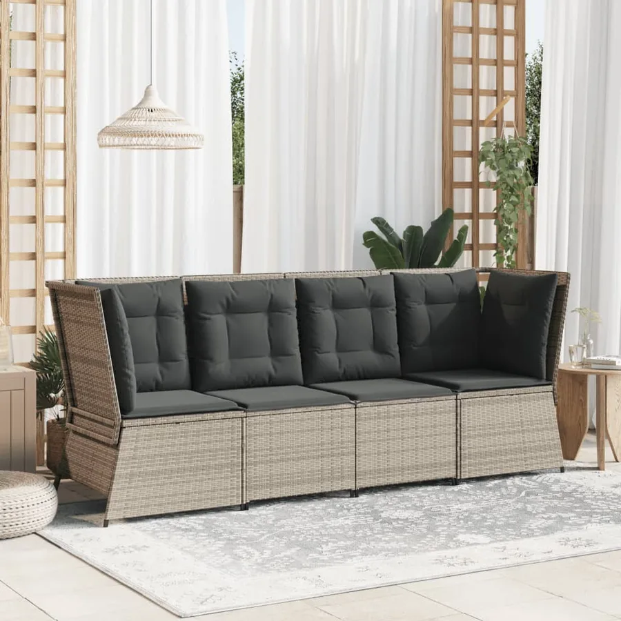 Canapé d'angle de jardin et coussins gris clair résine tressée - 3