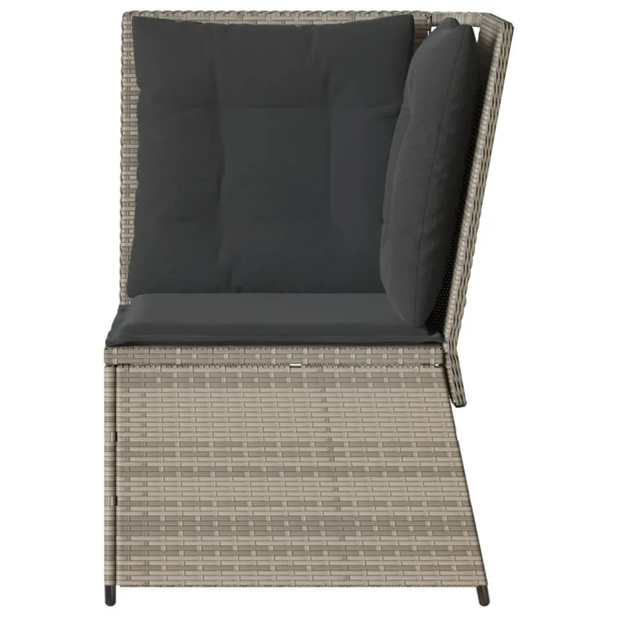 Canapé d'angle de jardin et coussins gris clair résine tressée - 4
