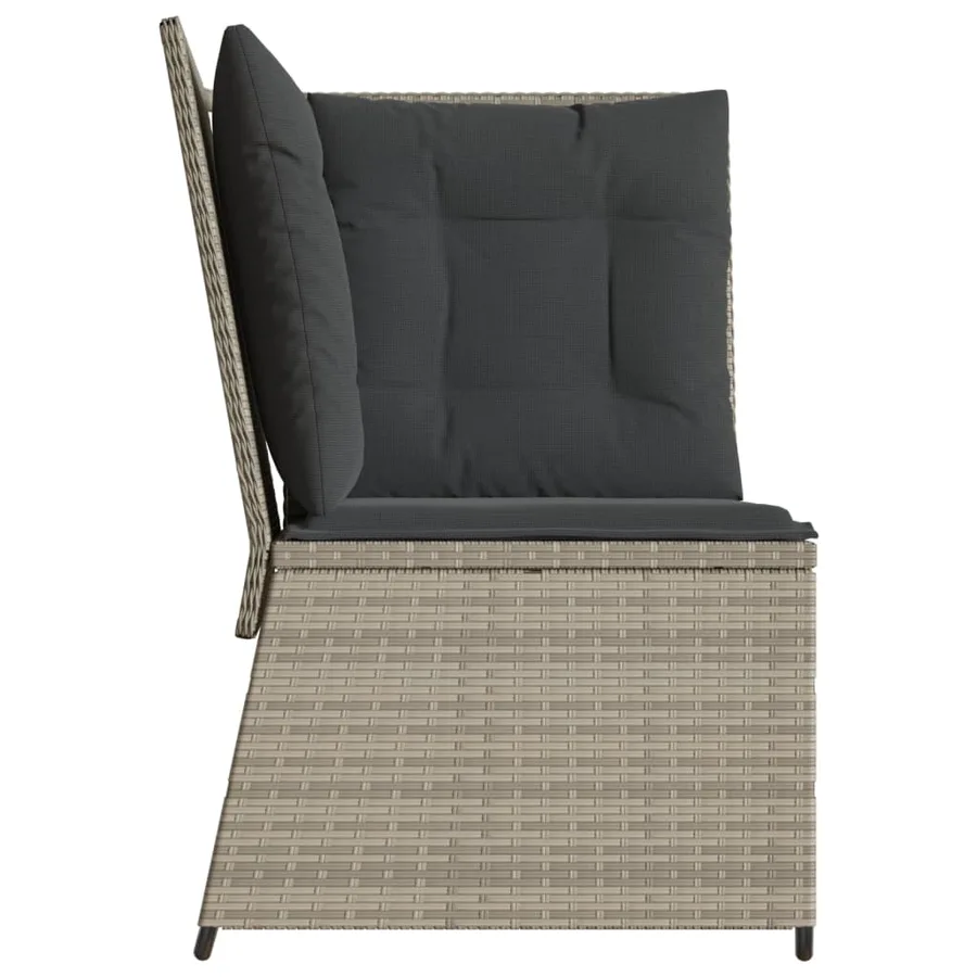 Canapé d'angle de jardin et coussins gris clair résine tressée - 5