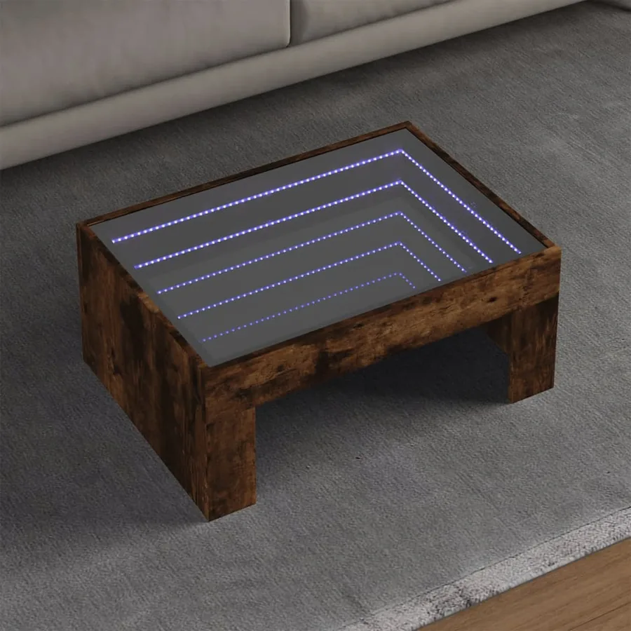Table basse avec LED infini chêne fumé 70x50x30 cm