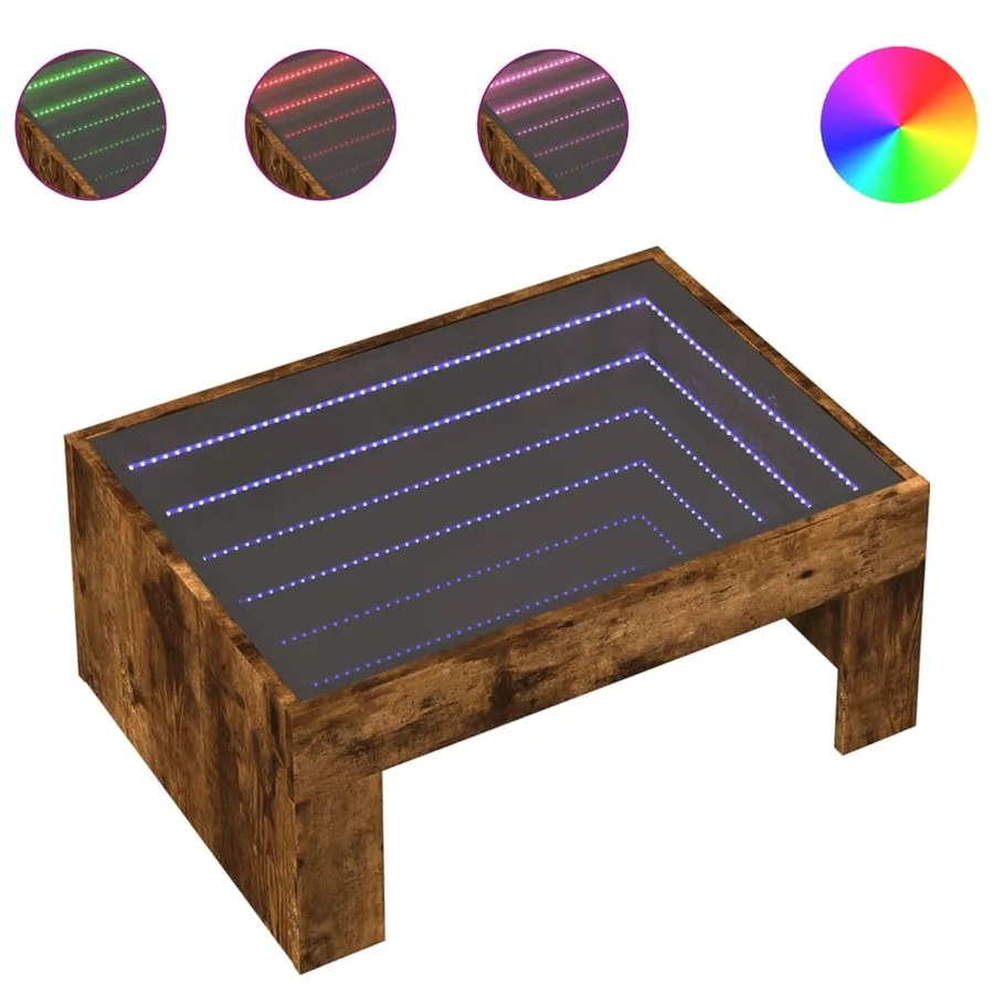 Table basse avec LED infini chêne fumé 70x50x30 cm - 2
