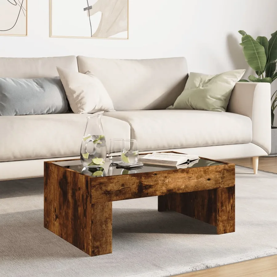 Table basse avec LED infini chêne fumé 70x50x30 cm - 4