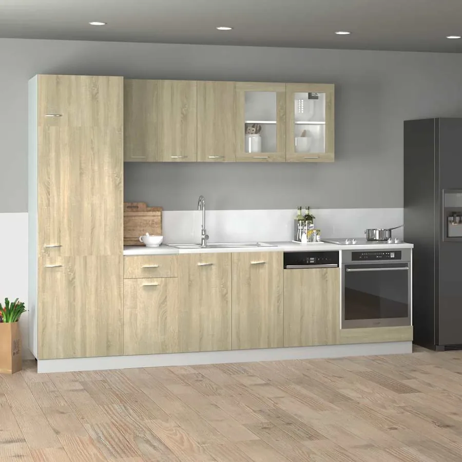 Ensemble de 8 meubles de cuisine "Lyon" en chêne Sonoma