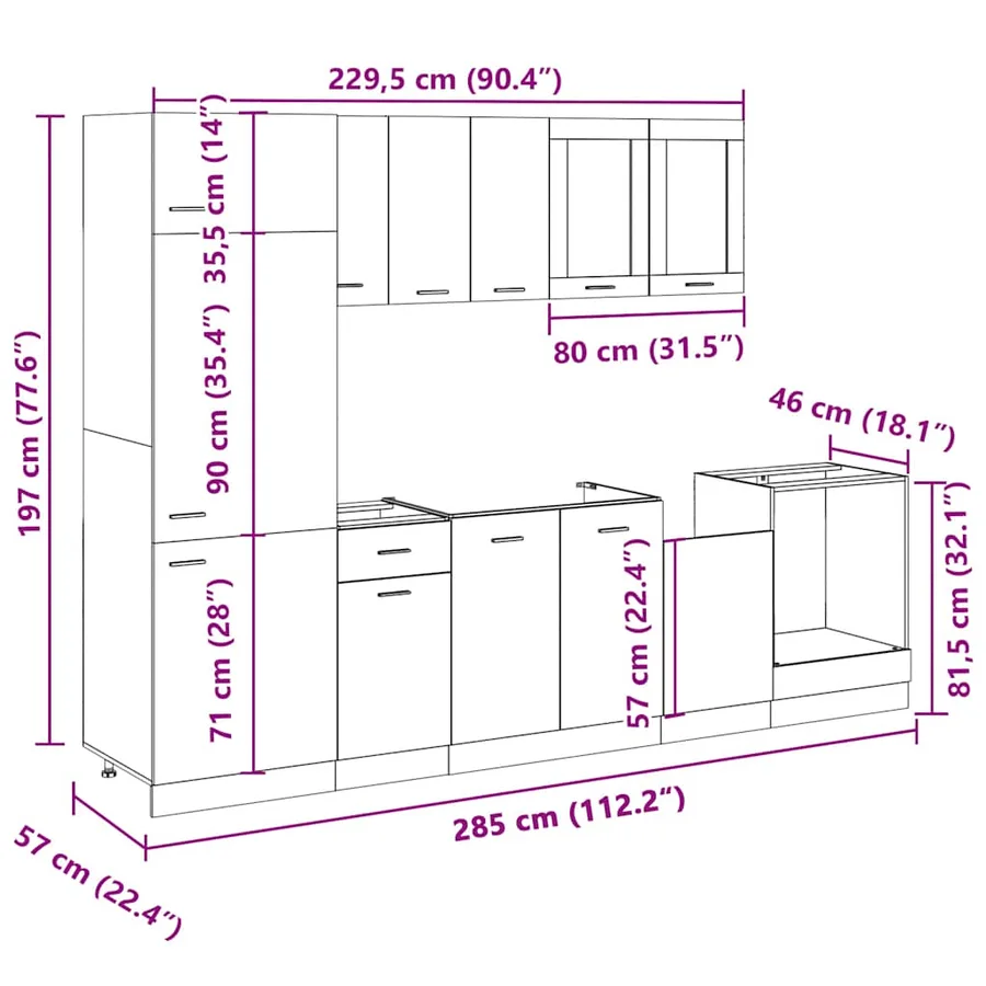 Ensemble de 8 meubles de cuisine "Lyon" en chêne Sonoma - 12