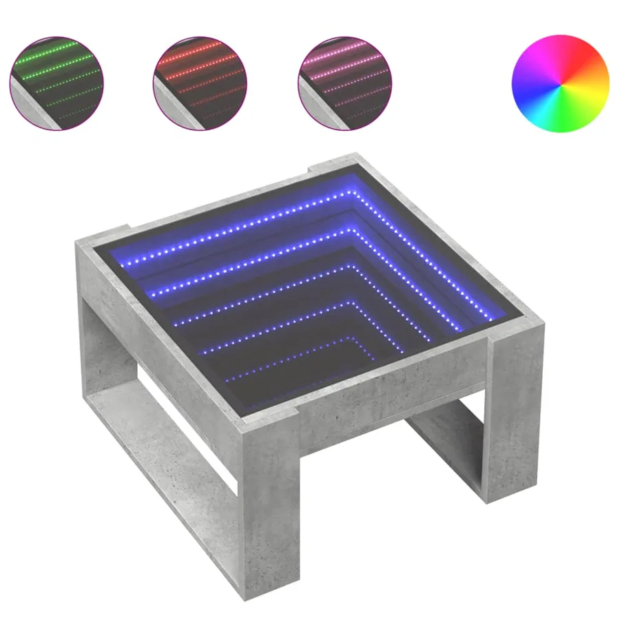 Table basse avec LED infini gris béton 50x53x30 cm - 2