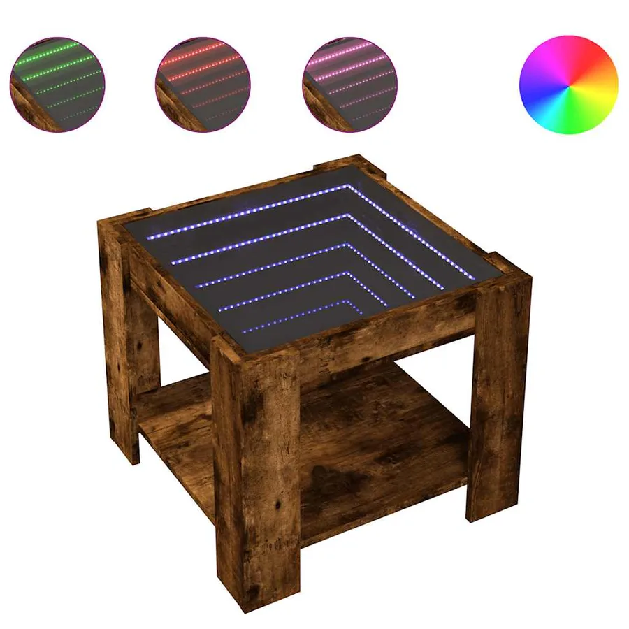 Table basse avec LED chêne fumé 53x53x45 cm bois d'ingénierie - 2