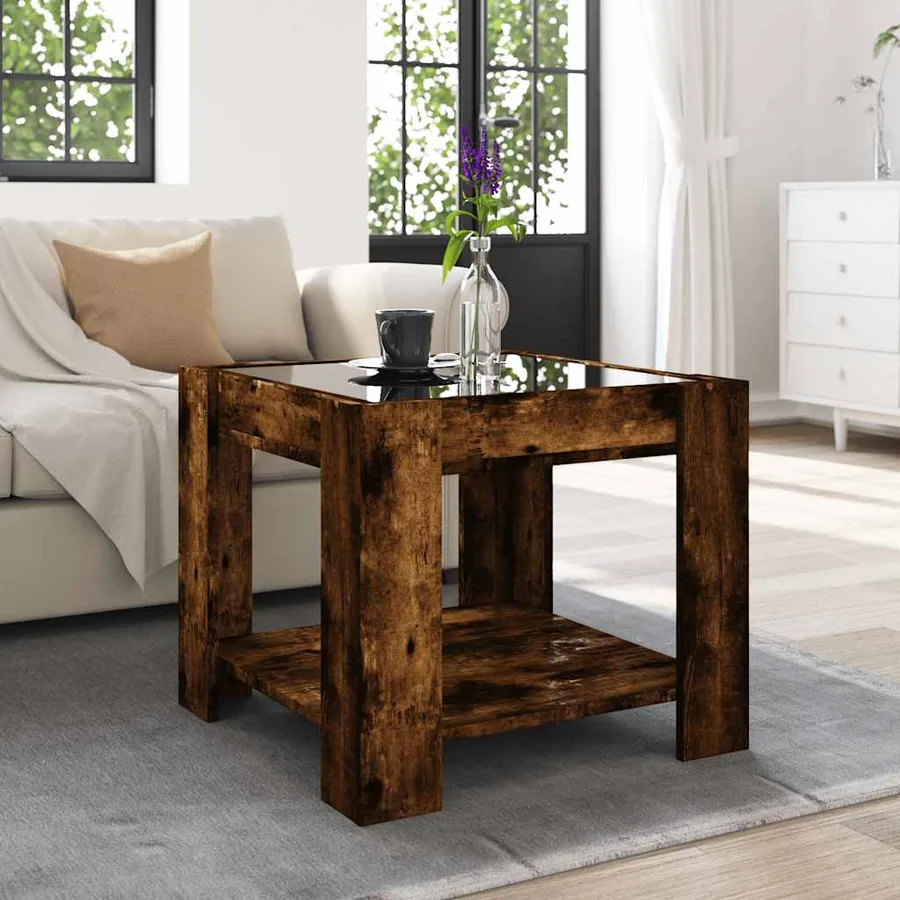 Table basse avec LED chêne fumé 53x53x45 cm bois d'ingénierie - 4