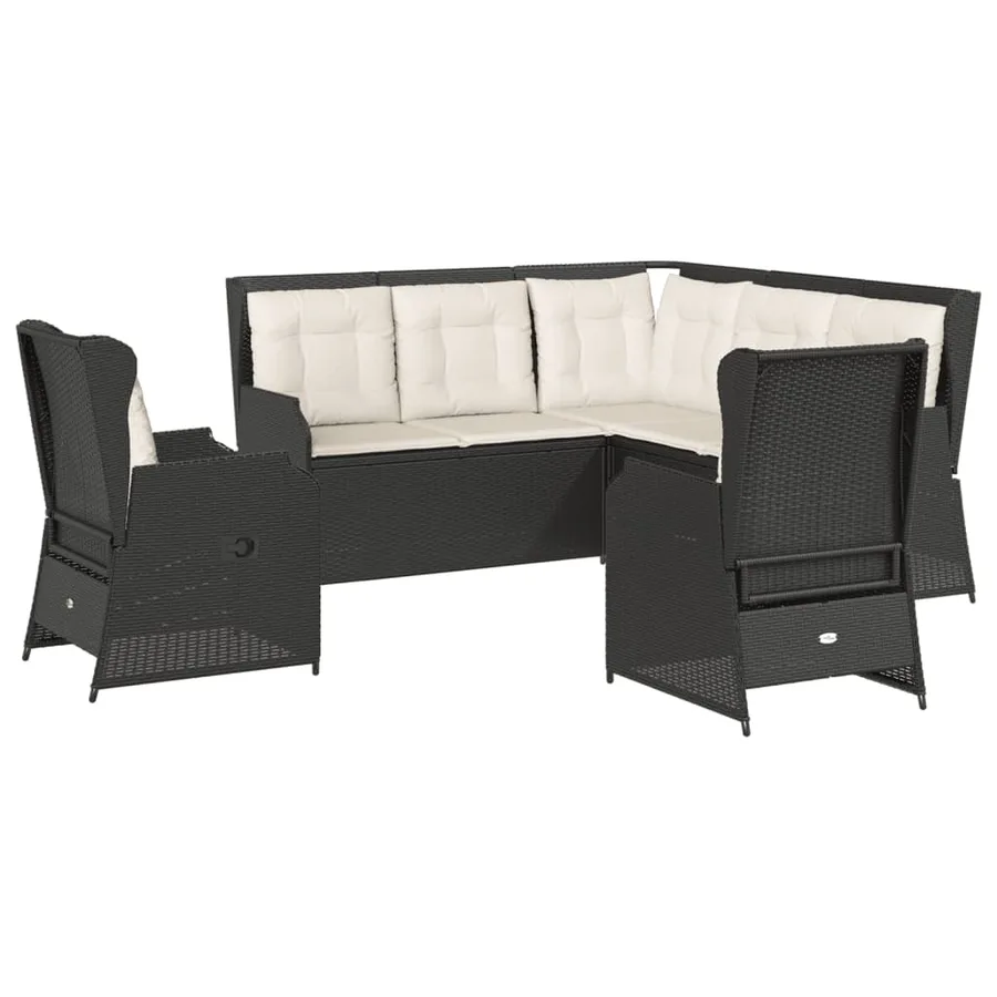 Salon de jardin 5 pcs avec coussins Noir Résine tressée - 2