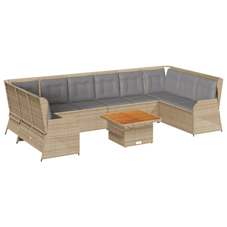 Salon de jardin avec coussins 7 pcs beige résine tressée - 2