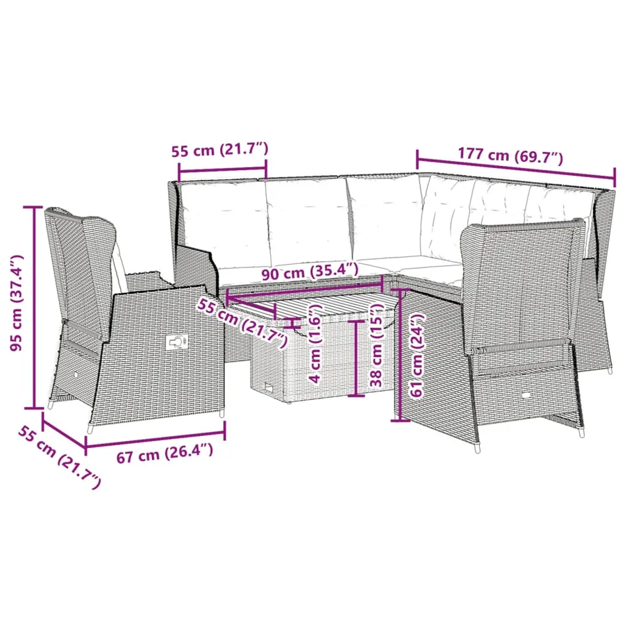 Salon de jardin avec coussins 6 pcs beige résine tressée - 12