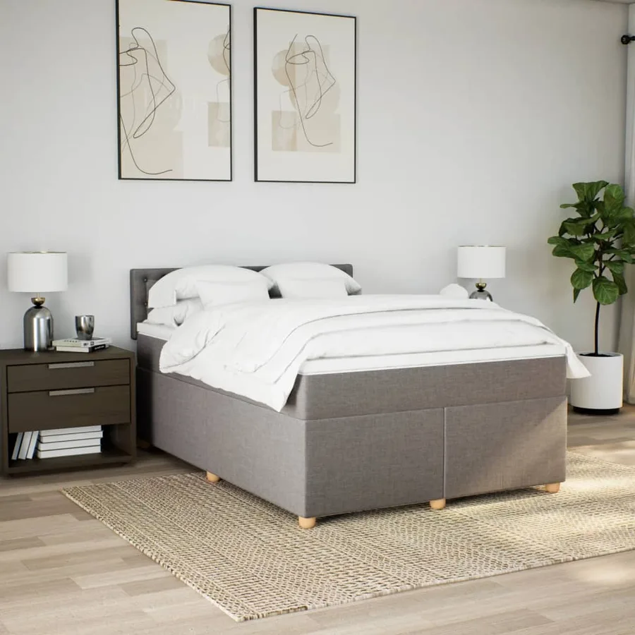 Sommier à lattes de lit avec matelas Taupe 160x200 cm Tissu - 3