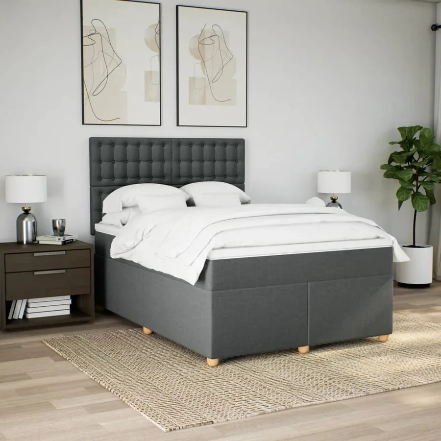 Sommier à lattes de lit avec matelas Gris foncé 160x200cm Tissu - 3