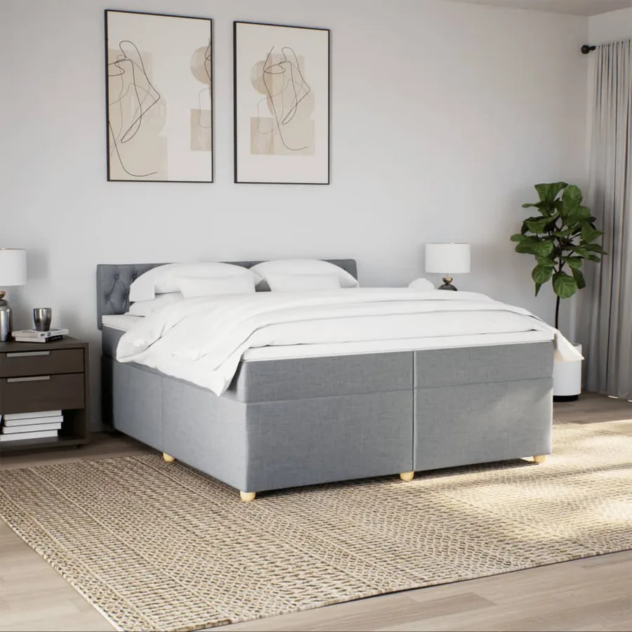 Sommier à lattes de lit avec matelas Gris clair 200x200cm Tissu - 3