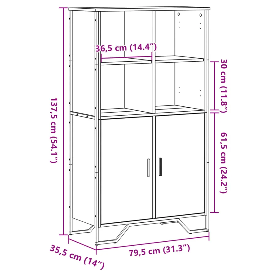 Buffet haut chêne sonoma 79,5x35,5x137,5 cm bois d'ingénierie - 11