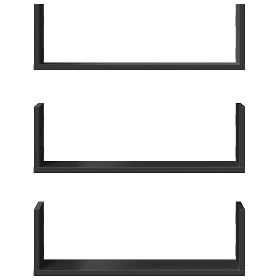 Étagères murales 3 pcs noir 58x18x18 cm bois d'ingénierie - 4