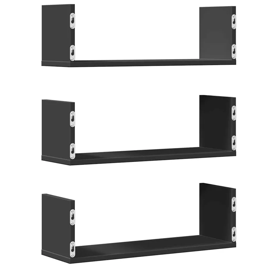 Étagères murales 3 pcs noir 58x18x18 cm bois d'ingénierie - 6