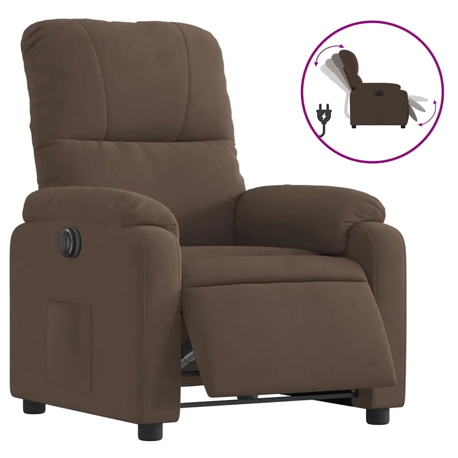 Fauteuil inclinable électrique marron tissu microfibre - 2