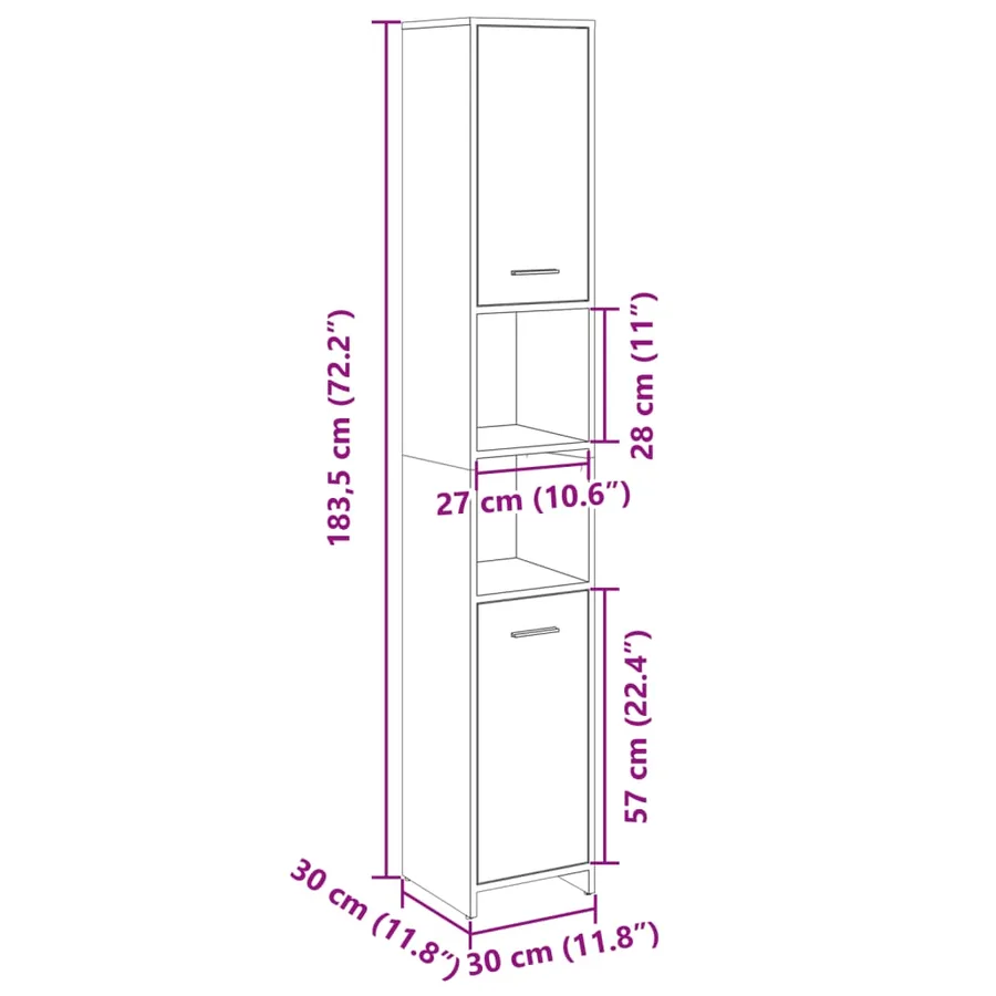 Armoire de salle de bain Chêne sonoma 30x30x183,5 cm Aggloméré - 10