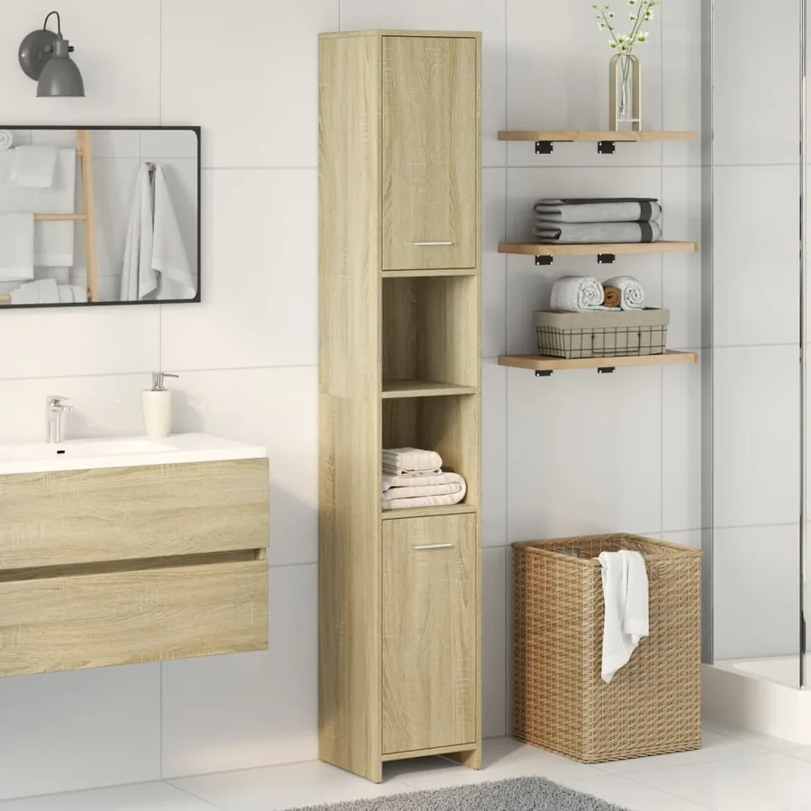 Armoire de salle de bain Chêne sonoma 30x30x183,5 cm Aggloméré - 3