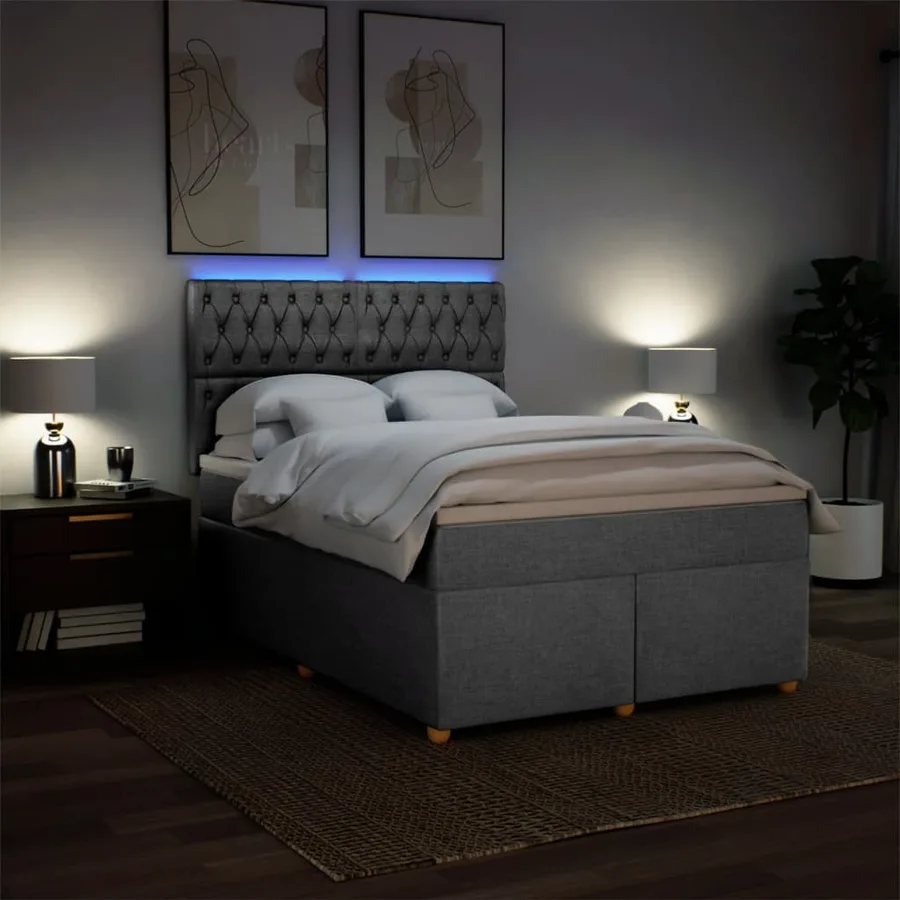 Sommier à lattes de lit avec matelas Gris clair 140x200cm Tissu - 5