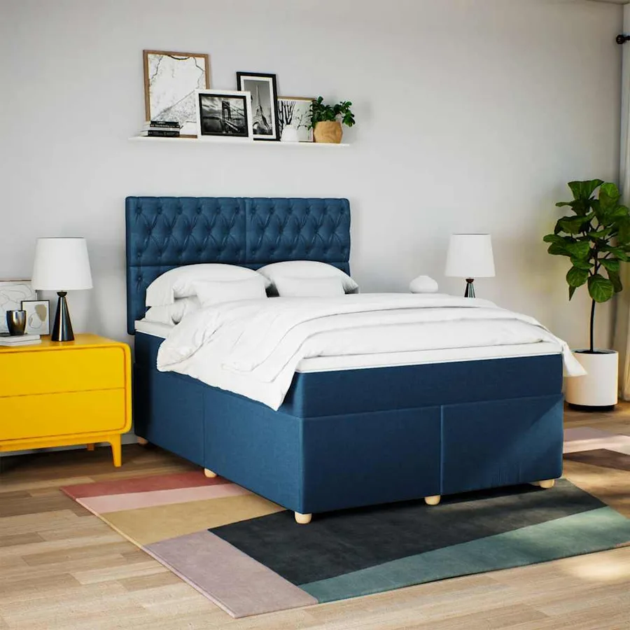 Sommier à lattes de lit avec matelas Bleu 140x190 cm Tissu - 3