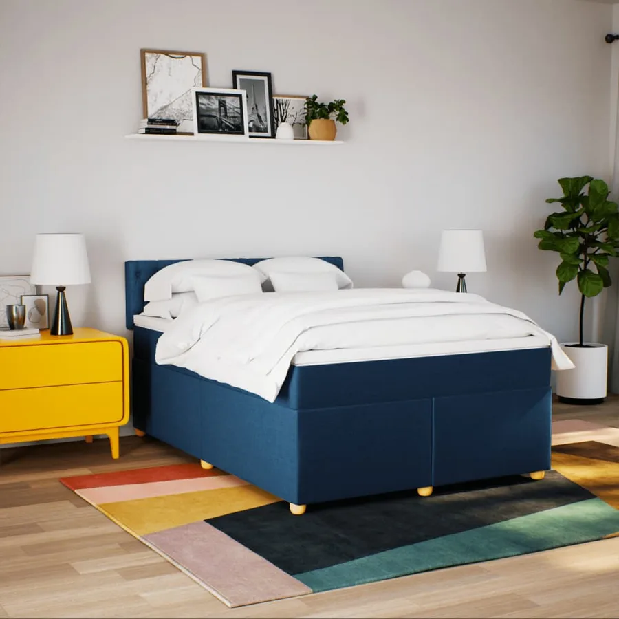 Sommier à lattes de lit avec matelas Bleu 140x200 cm Tissu - 3