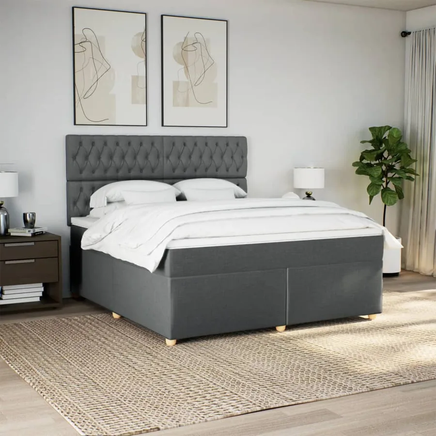 Sommier à lattes de lit avec matelas Gris foncé 180x200cm Tissu - 4