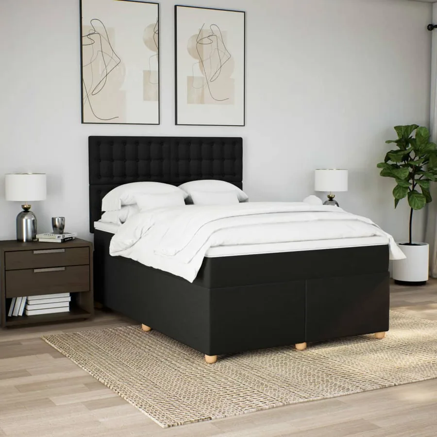 Sommier à lattes de lit avec matelas Noir 140x200 cm Tissu - 3