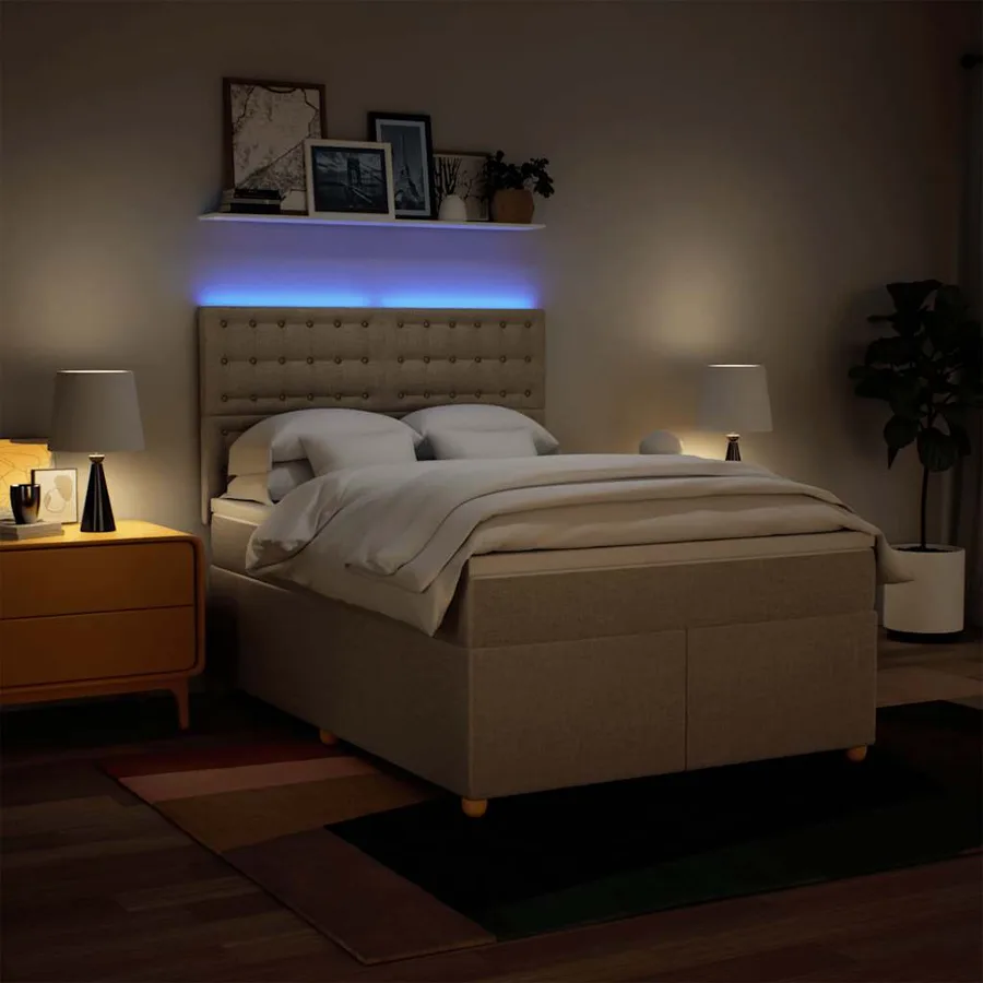 Sommier à lattes de lit avec matelas Crème 140x190 cm Tissu - 4