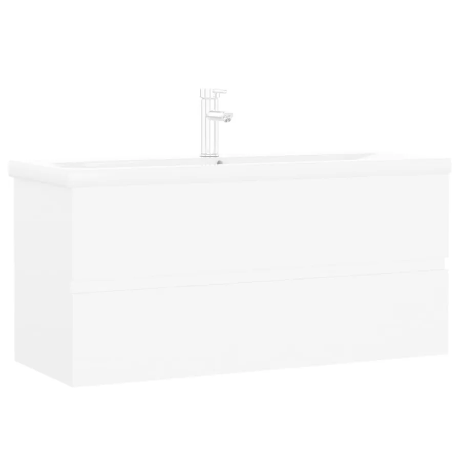 Armoire d'évier avec lavabo intégré blanc bois d'ingénierie - 2