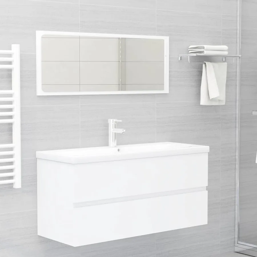 Armoire d'évier avec lavabo intégré blanc bois d'ingénierie - 3