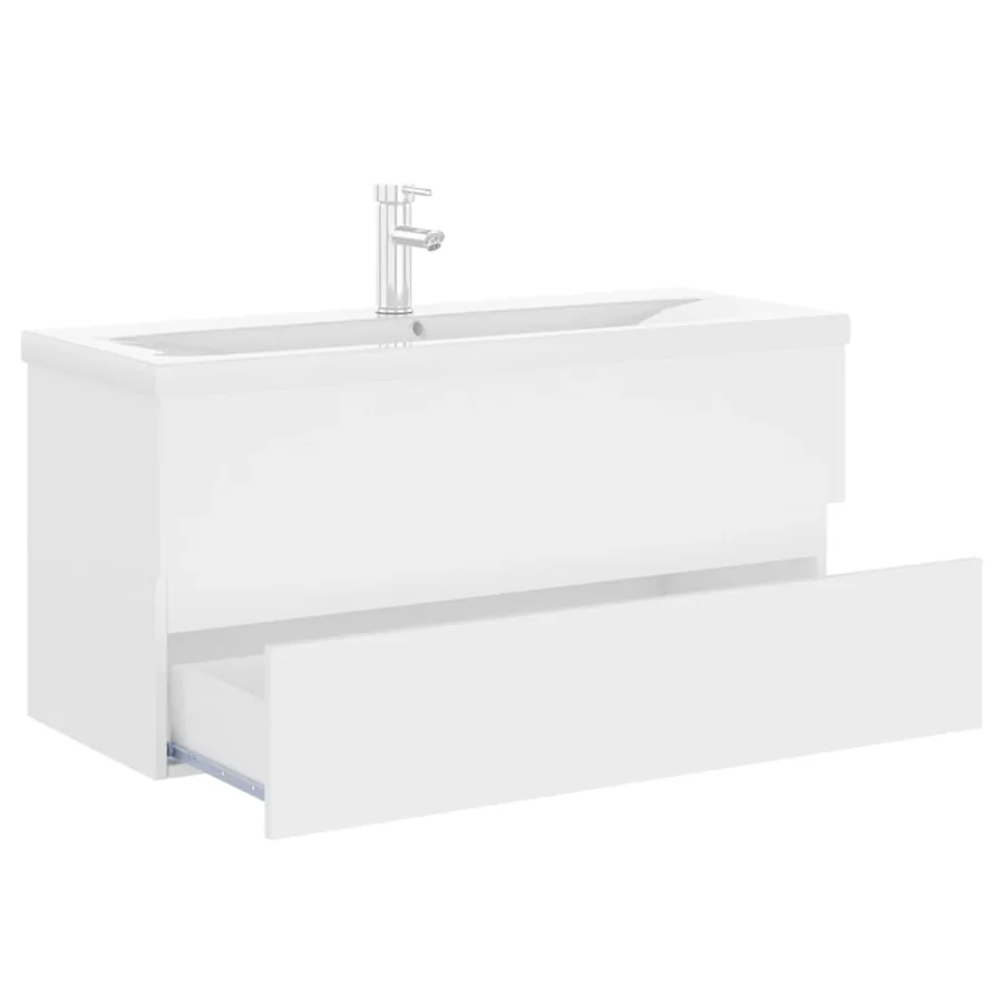 Armoire d'évier avec lavabo intégré blanc bois d'ingénierie - 6