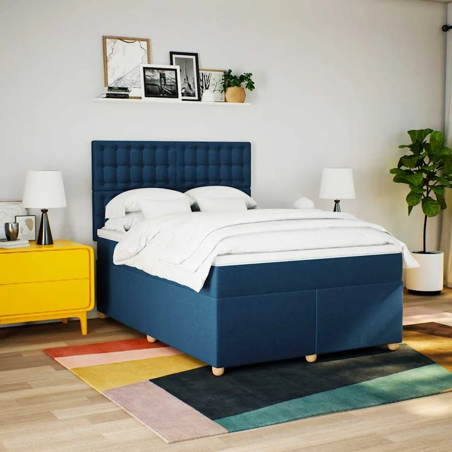 Sommier à lattes de lit avec matelas Bleu 140x190 cm Tissu - 3