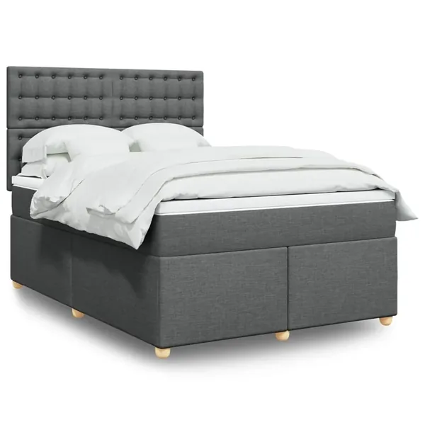 Sommier à lattes de lit avec matelas Gris foncé 160x200cm Tissu