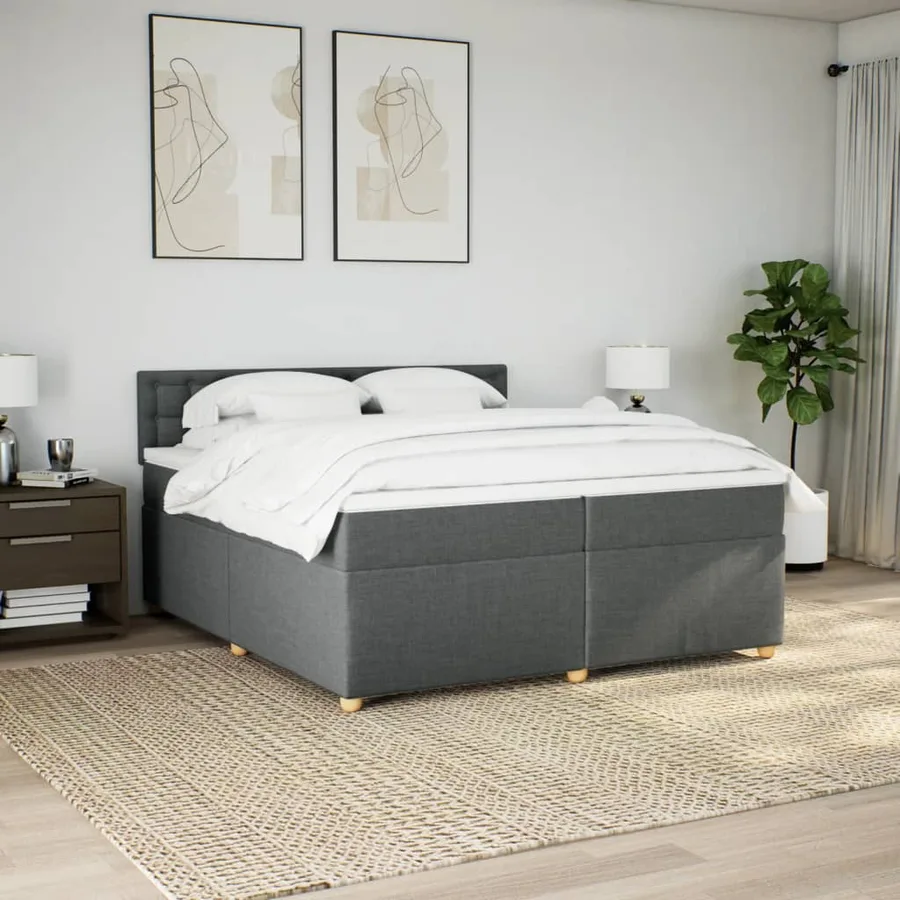 Sommier à lattes de lit avec matelas Gris foncé 200x200cm Tissu - 4