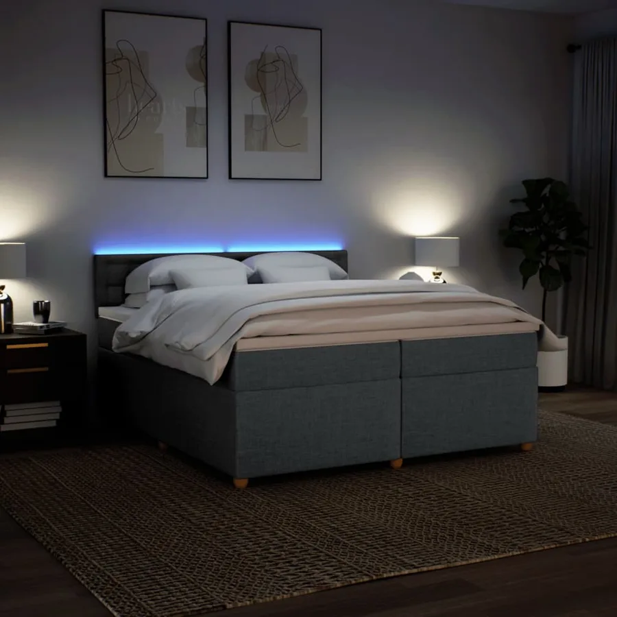 Sommier à lattes de lit avec matelas Gris foncé 200x200cm Tissu - 5