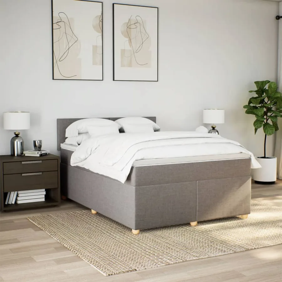 Sommier à lattes de lit avec matelas Taupe 160x200 cm Tissu - 3