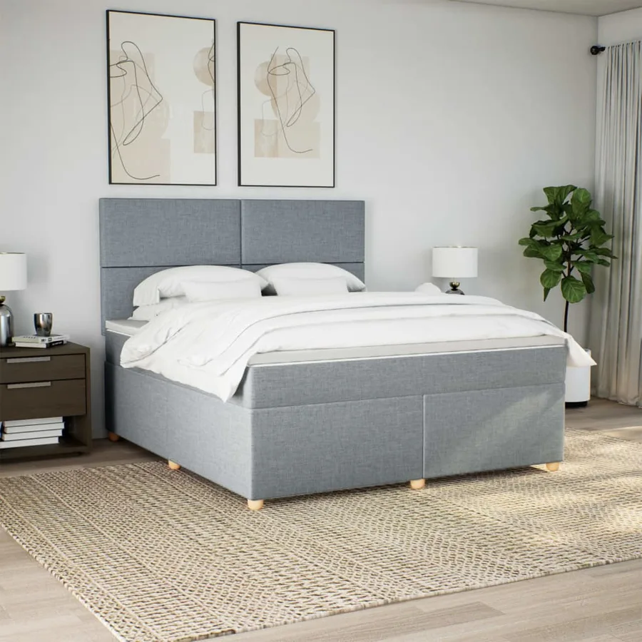 Sommier à lattes de lit avec matelas Gris clair 180x200cm Tissu - 4