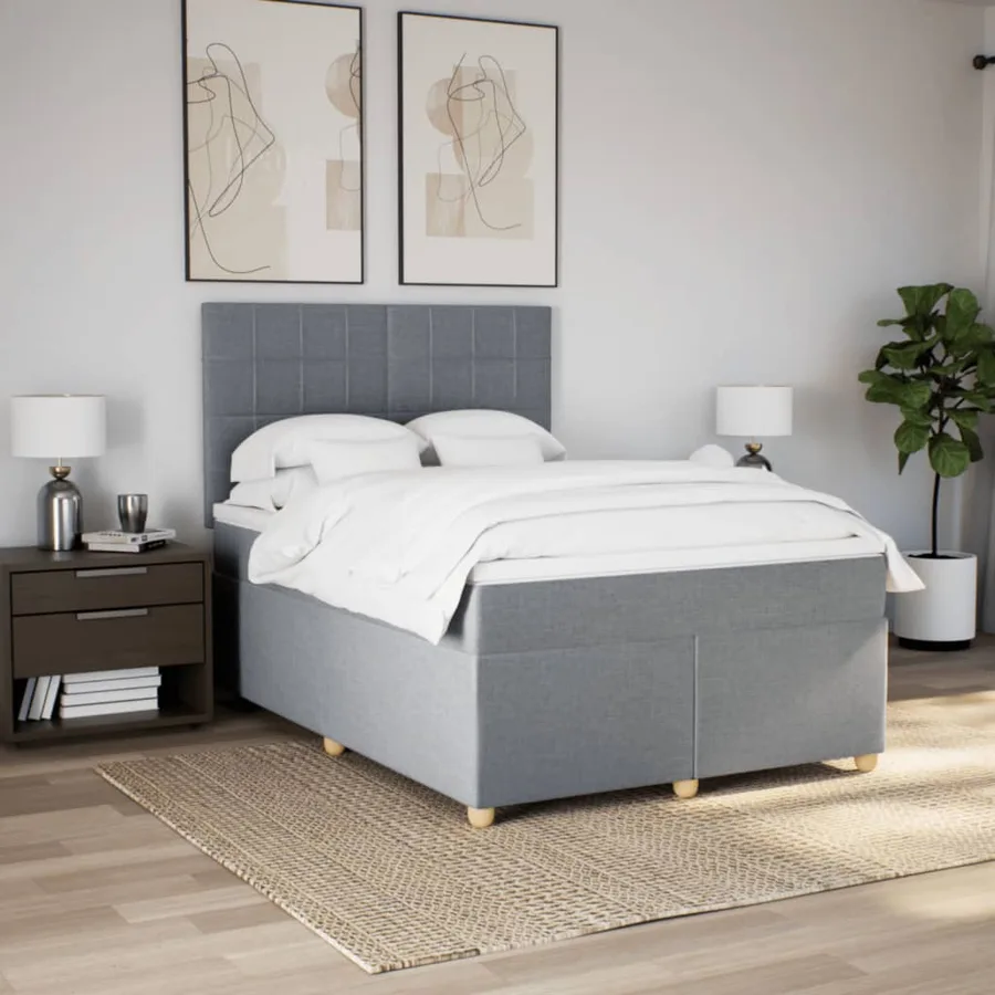 Sommier à lattes de lit avec matelas Gris clair 160x200cm Tissu - 3
