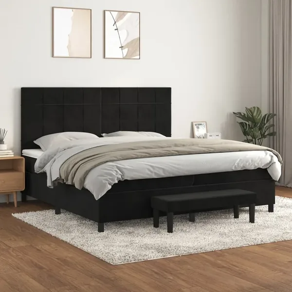 Sommier à lattes de lit et matelas Noir 200x200 cm Velours