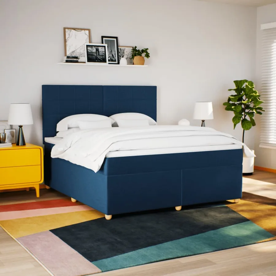 Sommier à lattes de lit avec matelas Bleu 180x200 cm Tissu - 4