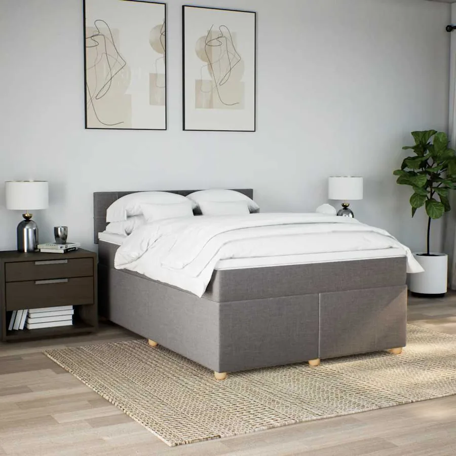 Sommier à lattes de lit avec matelas Taupe 140x190 cm Tissu - 3