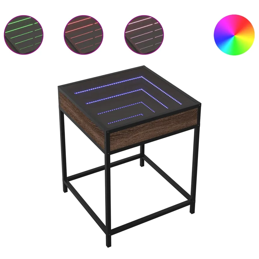 Table de chevet avec LED infini chêne marron 40x40x51 cm - 2