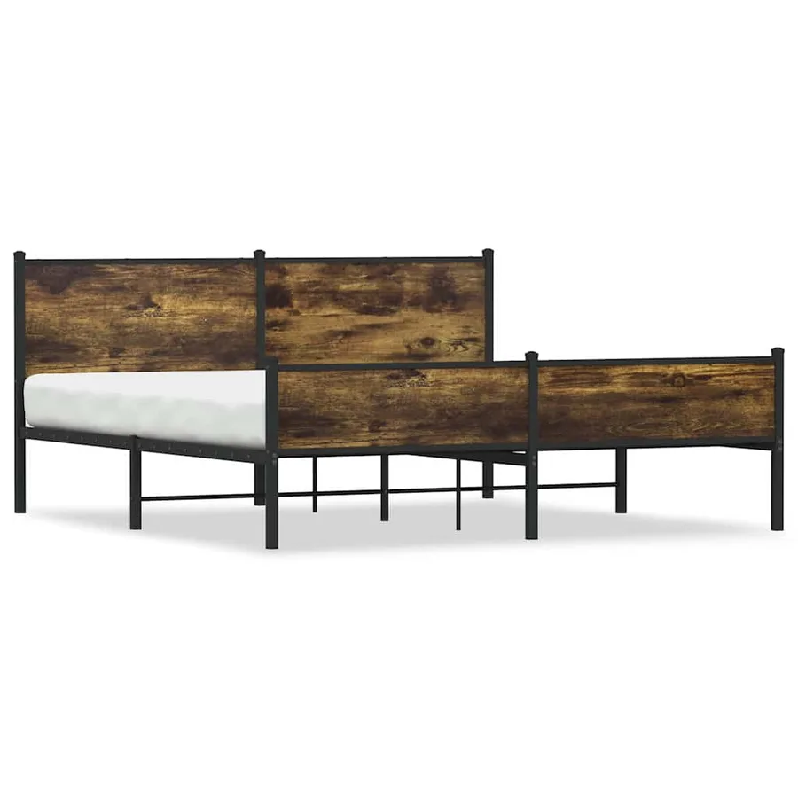 Cadre de lit en métal sans matelas chêne fumé 160x200 cm - 2