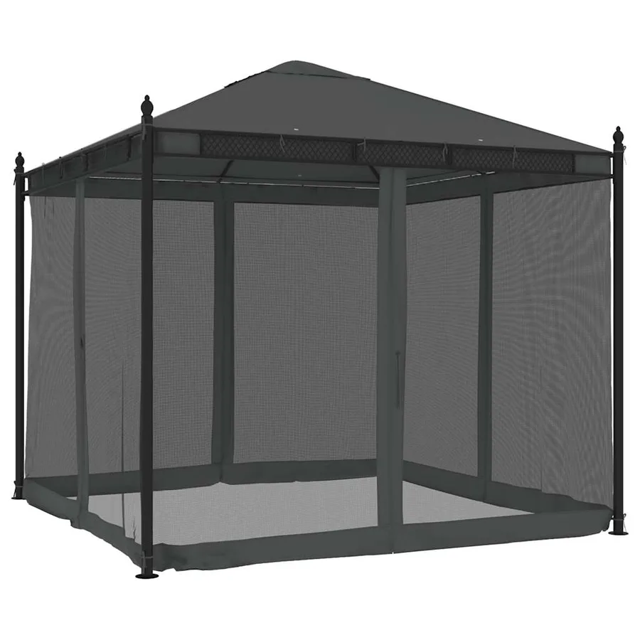 Tonnelle avec parois en filet anthracite 2,93x2,93 m acier - 2