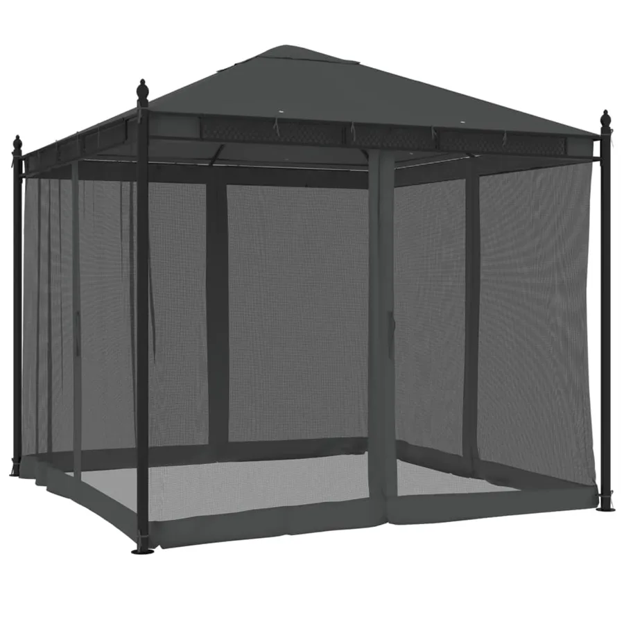 Tonnelle avec parois en filet anthracite 2,93x2,93 m acier - 5