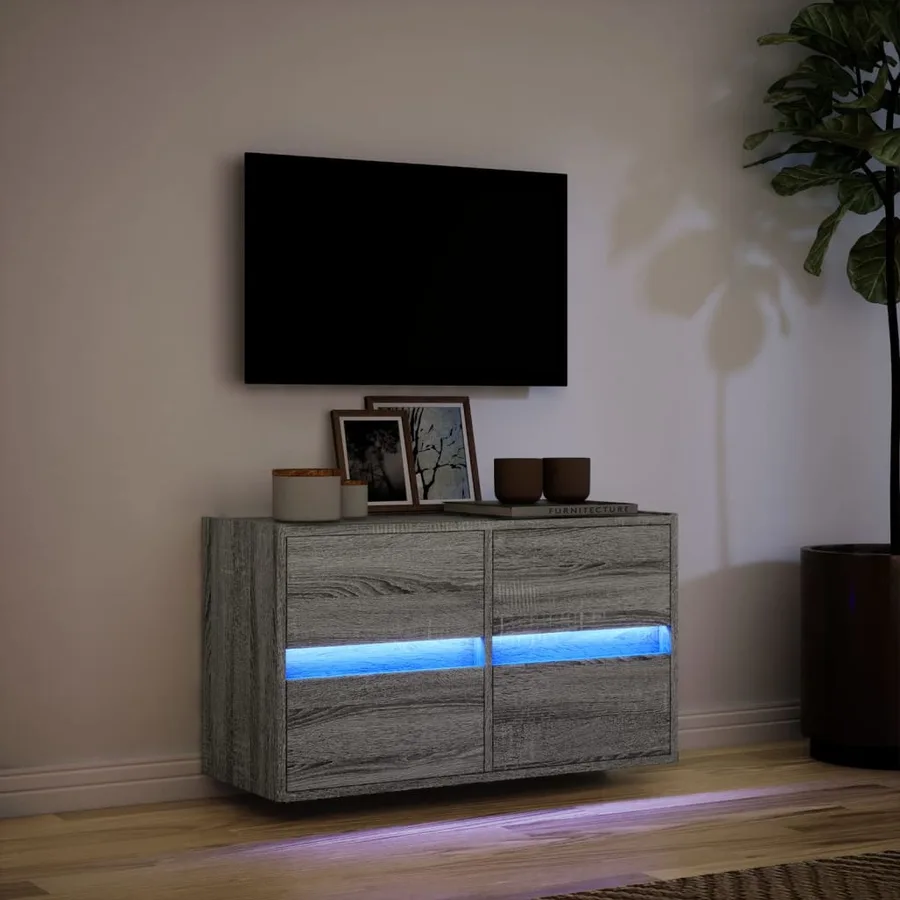 Meuble TV mural avec lumières LED sonoma gris 80x31x45 cm - 5
